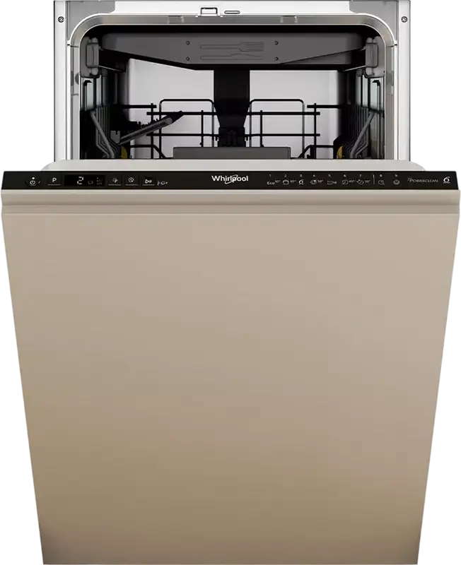 Встраиваемая узкая посудомоечная машина Whirlpool WH4ID10CS60, на 10 комплектов, класс A+++, 9 программ, PowerClean, TimeBeam, серая, ширина 44.8 см