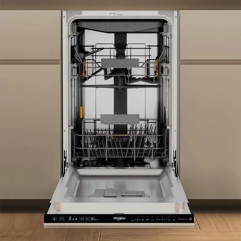 Встраиваемая узкая посудомоечная машина Whirlpool WH4ID10CS60, на 10 комплектов, класс A+++, 9 программ, PowerClean, TimeBeam, серая, ширина 44.8 см