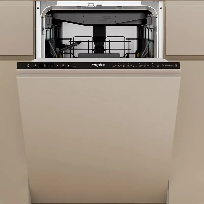 Встраиваемая узкая посудомоечная машина Whirlpool WH4ID10CS60, на 10 комплектов, класс A+++, 9 программ, PowerClean, TimeBeam, серая, ширина 44.8 см