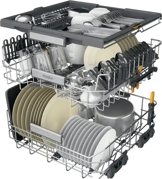 Посудомоечная машина Whirlpool W7F HP43 X MaxiSpace отдельно стоящая, на 15 комплектов, 10 программ, 43 дБ, AquaStop, нержавеющая сталь, 60x59x85 см