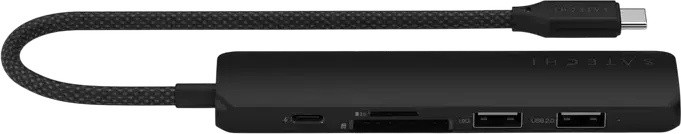Satechi Slim Multiport Adapter 4-in-1 USB-C, алюминиевый корпус, HDMI 4K, слот для SD-карт, USB-A 3.0 и 2.0, плетеный кабель, черный