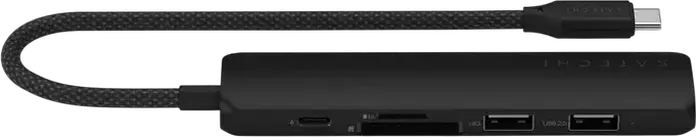 Satechi Slim Multiport Adapter 4-in-1 USB-C, алюминиевый корпус, HDMI 4K, слот для SD-карт, USB-A 3.0 и 2.0, плетеный кабель, черный