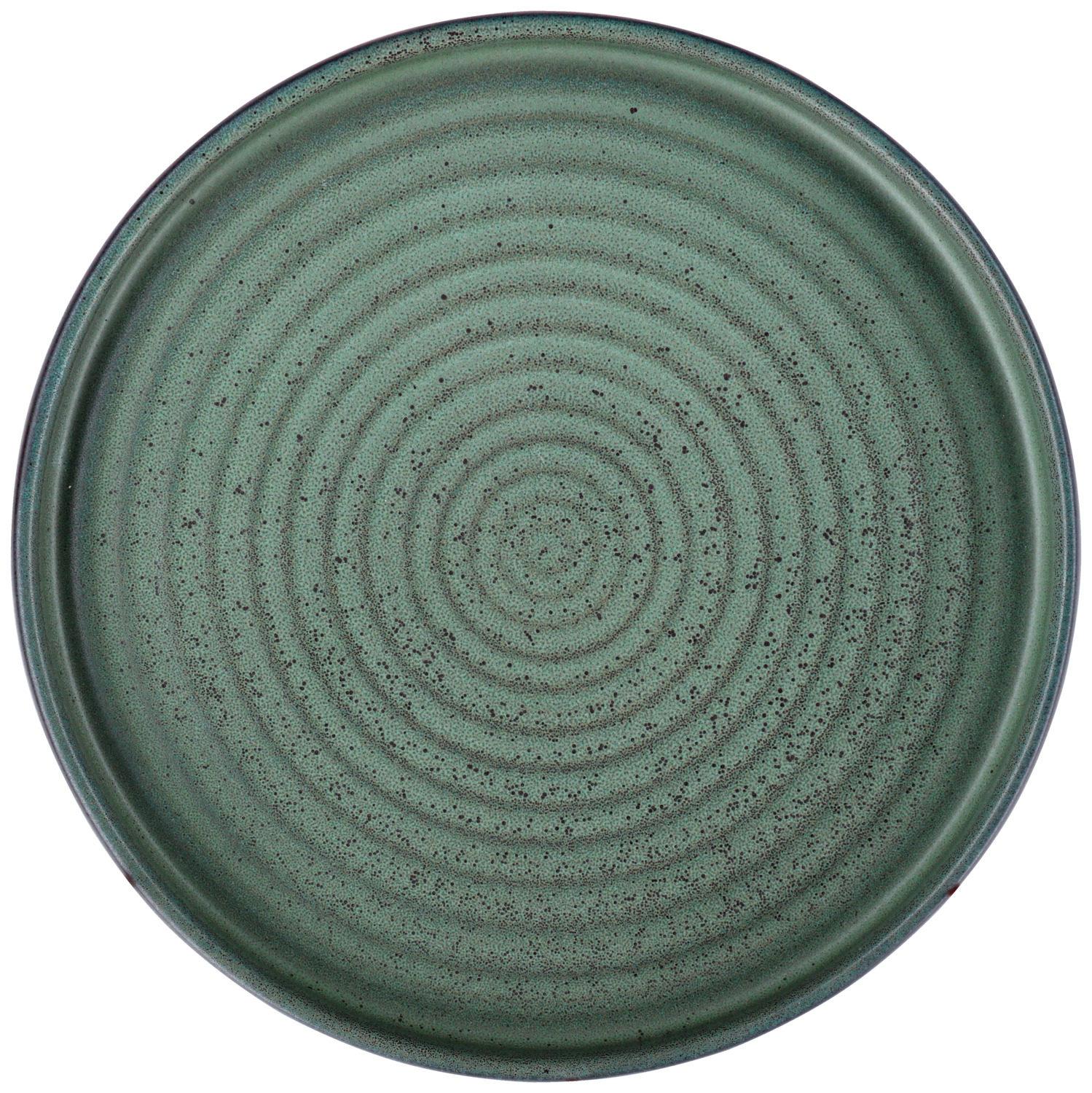 VEGA Snug Stoneware Plates with Low Rim, Matt Glaze Green, 20.5 cm Diameter, Dishwasher and Microwave Safe, Set of 4 Pieces