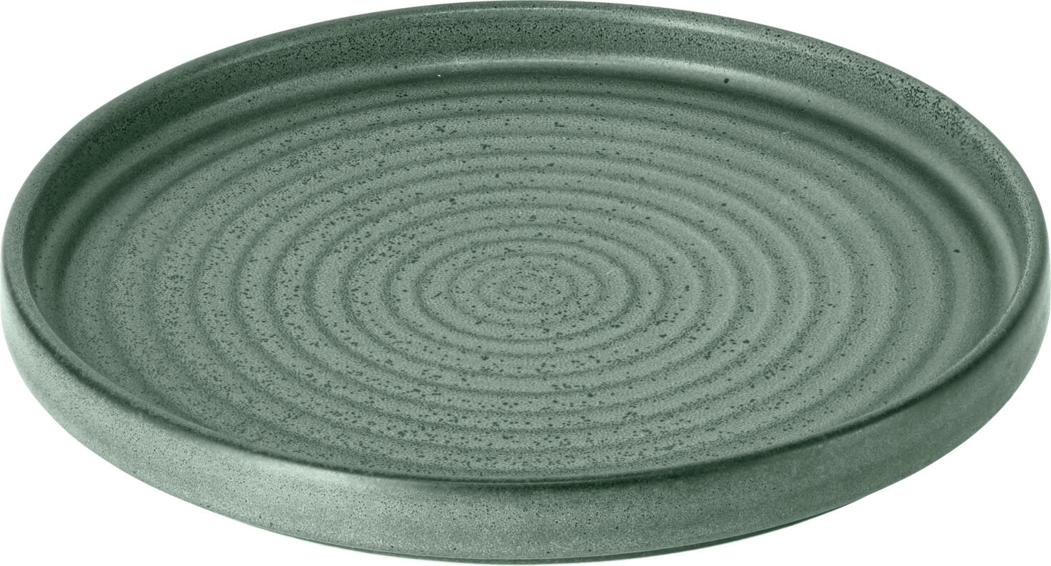 VEGA Snug Stoneware Plates with Low Rim, Matt Glaze Green, 20.5 cm Diameter, Dishwasher and Microwave Safe, Set of 4 Pieces