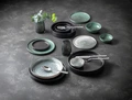 VEGA Skady Round Plates with Low Rim, Black Matte Glazed Stoneware, 26 cm Diameter, Dishwasher and Microwave Safe, Set of 4
