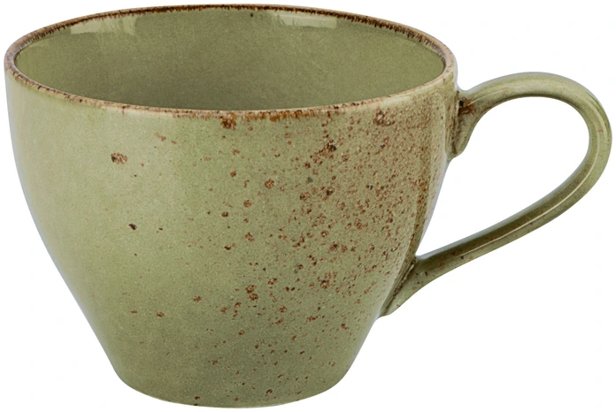 Set de 6 cești de espresso VEGA Palana, 240ml, înălțime 68mm din grpcă colorată, design unic cu margini neregulate și pete, compatibile cu mașina de spălat vase și cuptorul cu microunde