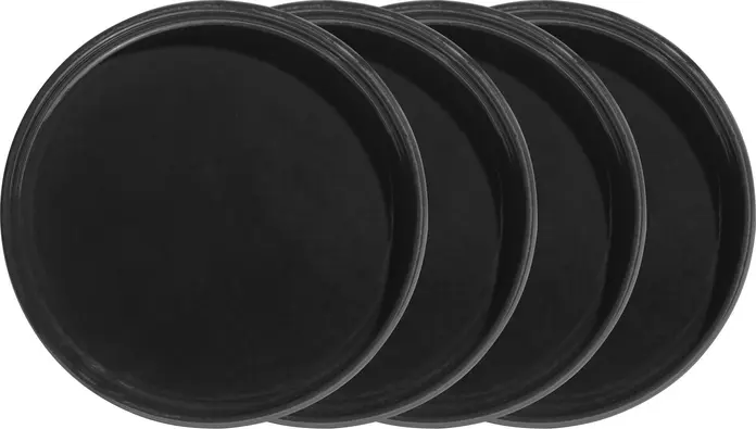 Set de 4 farfurii rotunde din ceramica VEGA Skady cu margine joasa, glazura matta neagra, 13.5x2 cm, rezistente la masina de spalat vase si cuptor cu microunde