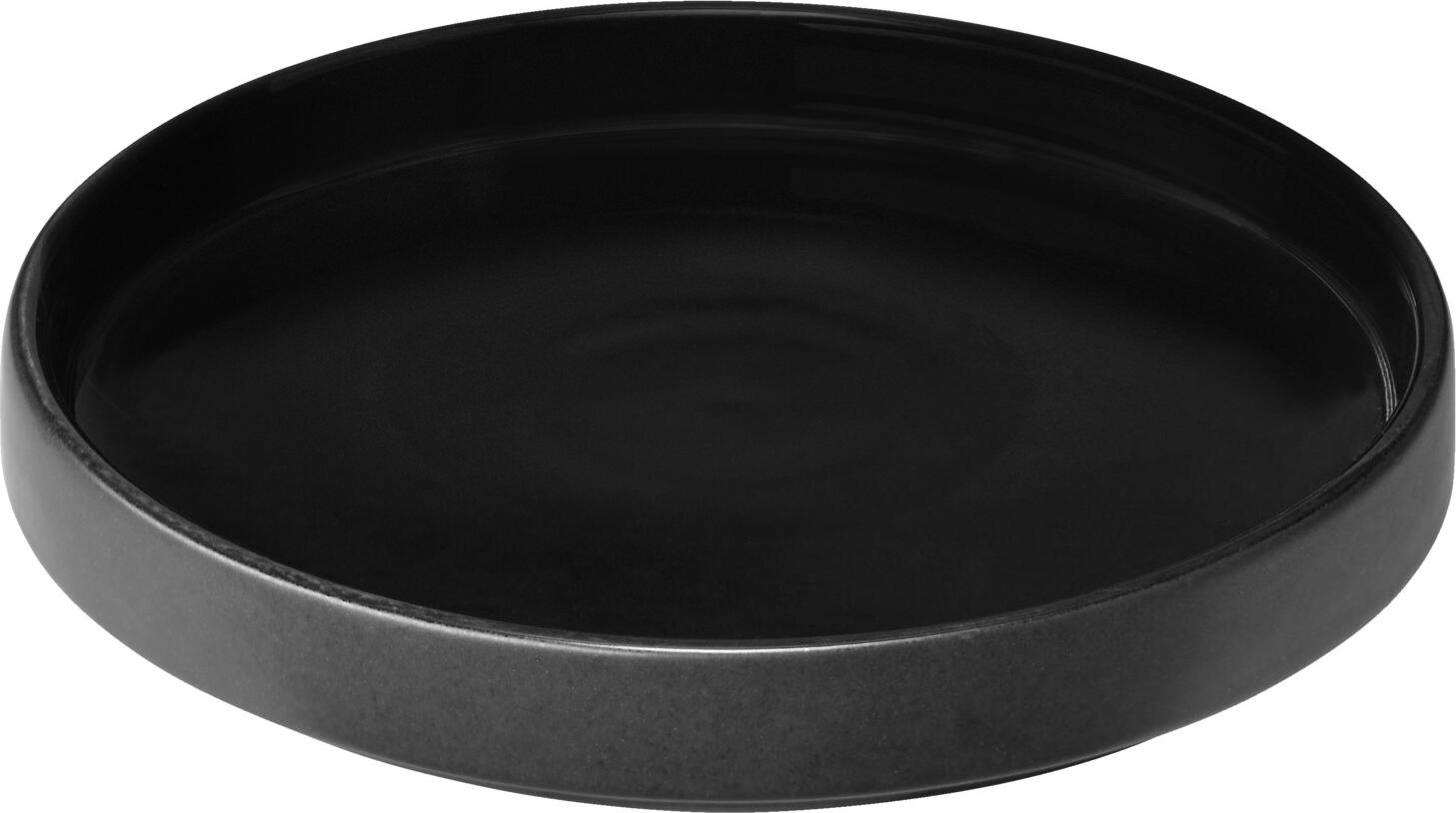 Set de 4 farfurii rotunde din ceramica VEGA Skady cu margine joasa, glazura matta neagra, 13.5x2 cm, rezistente la masina de spalat vase si cuptor cu microunde