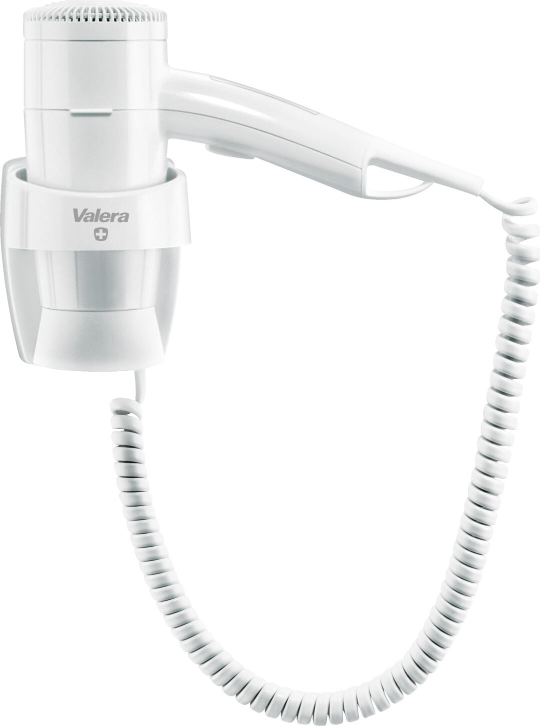 Uscător de păr profesional de perete Valera Premium 1600 Push, 1600W, 3 trepte de temperatură și 2 trepte de viteză, funcție Cool, Alb, cu suport