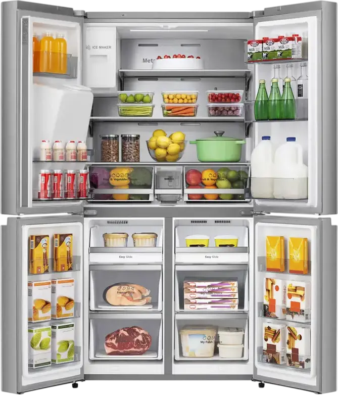 Холодильник Hisense RQ760N4SASE Side-by-Side Cross Door, Общий полезный объем 584 л, Total No Frost, Диспенсер для воды и льда, Нержавеющая сталь, 91.4x178.5x72.5 см