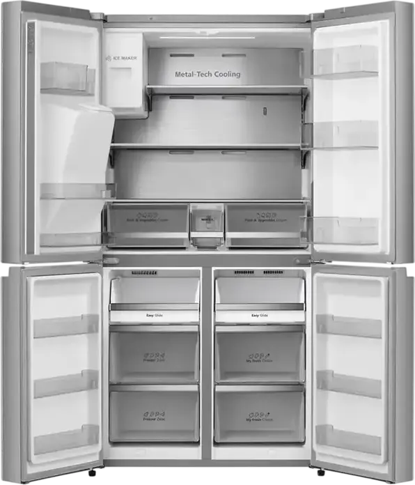 Холодильник Hisense RQ760N4SASE Side-by-Side Cross Door, Общий полезный объем 584 л, Total No Frost, Диспенсер для воды и льда, Нержавеющая сталь, 91.4x178.5x72.5 см
