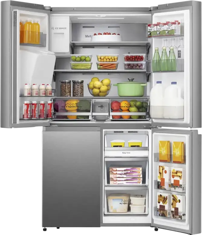 Холодильник Hisense RQ760N4SASE Side-by-Side Cross Door, Общий полезный объем 584 л, Total No Frost, Диспенсер для воды и льда, Нержавеющая сталь, 91.4x178.5x72.5 см