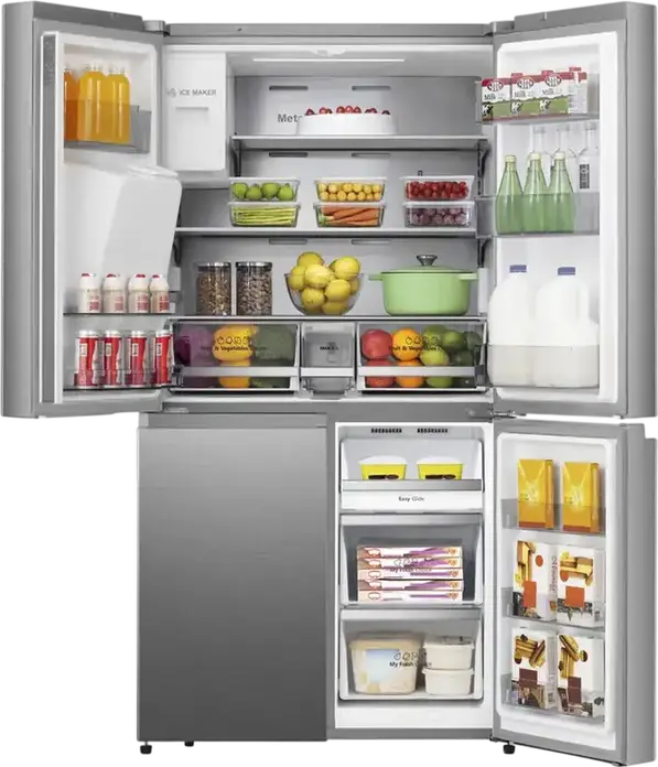 Холодильник Hisense RQ760N4SASE Side-by-Side Cross Door, Общий полезный объем 584 л, Total No Frost, Диспенсер для воды и льда, Нержавеющая сталь, 91.4x178.5x72.5 см