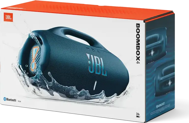 Boxa Portabila Bluetooth JBL Boombox 4 200W RMS, Albastru, Iluminare Unicolora, Rezistenta la Apa IP68, AI Sound Boost, Auracast, Baterie cu Autonomie Mare