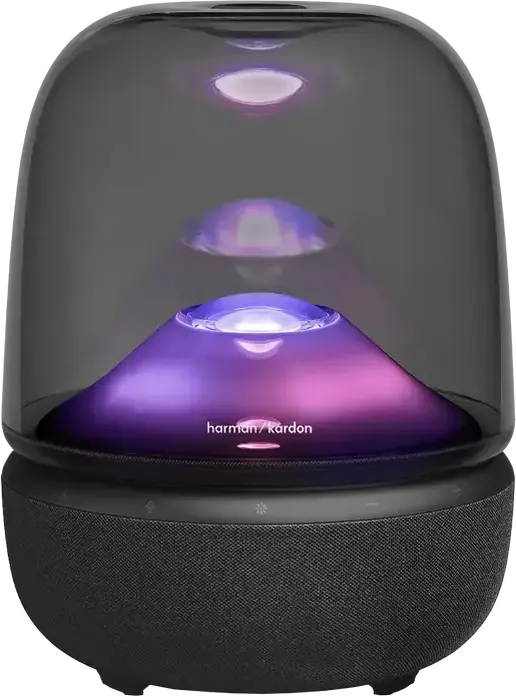 Boxa Harman Kardon Aura Studio 5 Bluetooth 5.4, 160W RMS Sistem Audio 2.1 CH, Efect Lumina Ambient Diamond, Auracast, USB-C, AUX, Negru