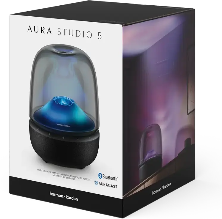 Harman Kardon Aura Studio 5 Bluetooth 5.4 Speaker, 160W RMS 2.1 CH Audio, Ambient Diamond Light, Auracast, USB-C, AUX, Black