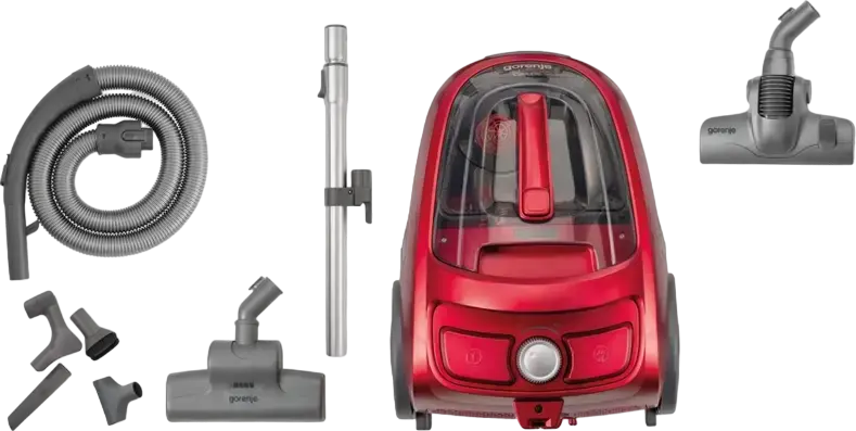 Gorenje VCE03SPRCY Bagless Cyclonic Vacuum Cleaner, 800W, 1.7L Dust Container, HEPA Filter, Telescopic Aluminum Pipe, Red/Black