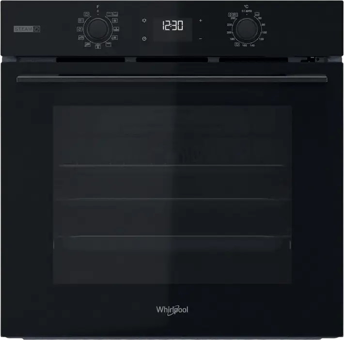 Встраиваемый электрический духовой шкаф Whirlpool OMSK58RU1SB, 71 л, класс A+, пиролитическая и гидролитическая очистка, Cook3, доводчик двери, черный, набор из 3 аксессуаров
