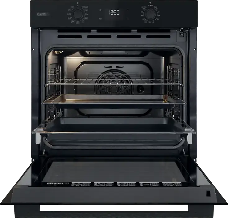 Встраиваемый электрический духовой шкаф Whirlpool OMSK58RU1SB, 71 л, класс A+, пиролитическая и гидролитическая очистка, Cook3, доводчик двери, черный, набор из 3 аксессуаров