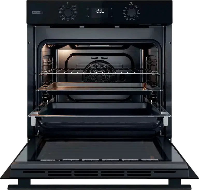 Cuptor Electric Incorporabil Whirlpool OMSK58CU1SB, Negru, Clasa Energetica A+, 8 Functii, Steam+, Cook3, Curatare Catalitica, Ghidaje Telescopice