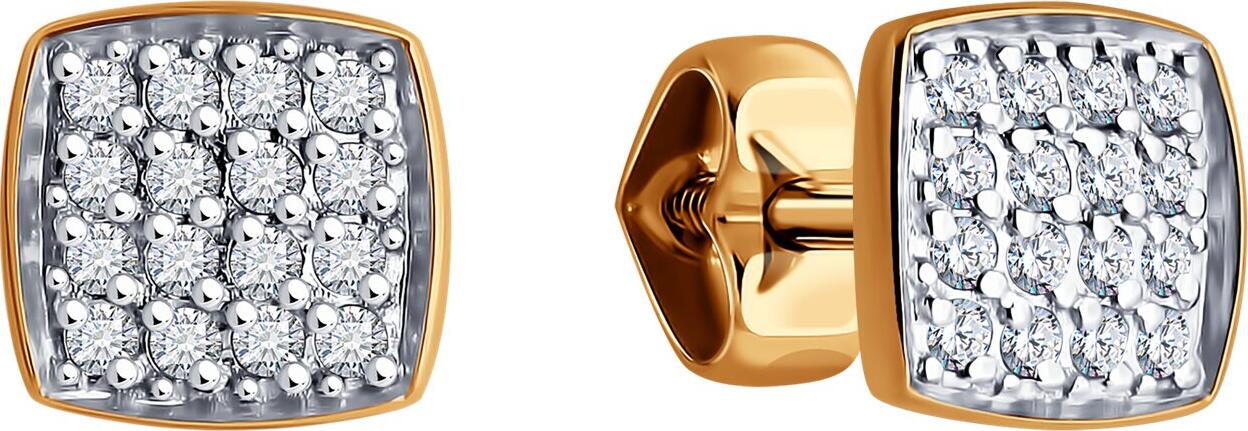 Diamant 51-122-02243-1 Women's Stud Earrings, 585 Red Gold, 32 Colorless Cubic Zirconia Inserts, 1mm Circle Shape, 1.12g