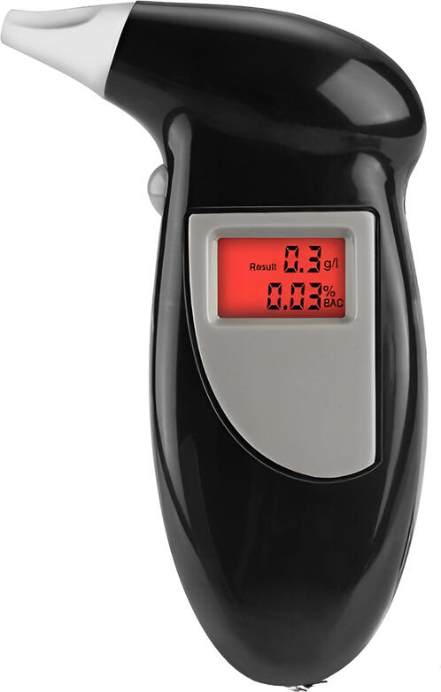 Tester Alcool Digital Portabil GTX, BAC 0.00-0.19%, g/L 0.0-1.9, Ecran LCD cu Iluminare Roșie, ABS Negru, cu Breloc