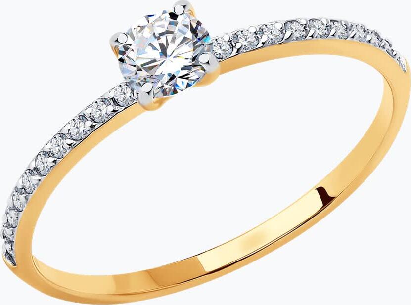 Diamant Women's Ring 31-110-03063-1, 9K Red Gold 375, 20 Round Colorless Cubic Zirconia Inserts, 0.93g, Size 17.5
