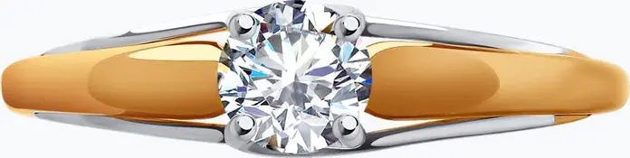 Diamant 51-110-01727-1 Women's Ring, Size 16.5, 585 Red Gold, Round Colorless Cubic Zirconia 4.5mm, Two-Tone Band Design, 1 Piece