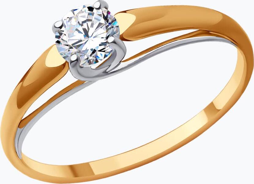 Diamant 51-110-01727-1 Women's Ring, Size 17, 585 Red Gold, Round Colorless Cubic Zirconia 4.5mm, Two-Tone Band Design, 1 Piece