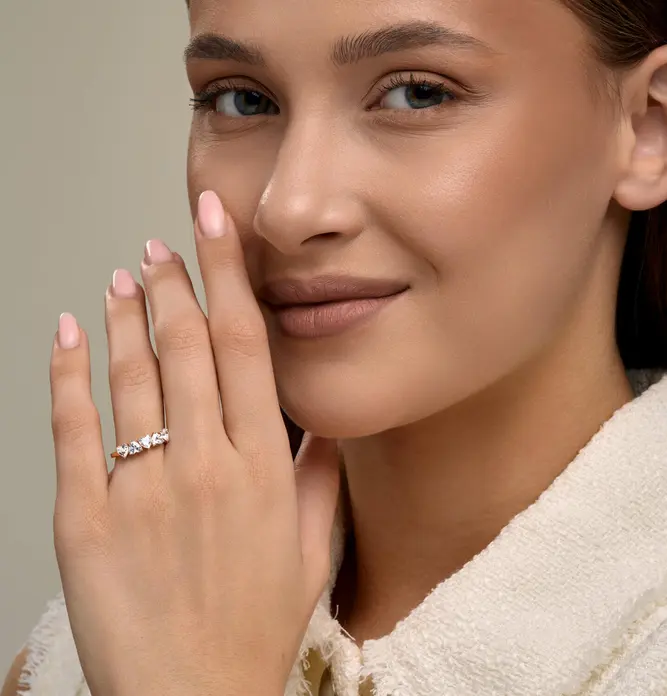 SOKOLOV Ring 019851, 585 Red Gold, Size 18.5, 5 Heart-Shaped Colorless Cubic Zirconia Stones, 2.043 Carats, Women's Jewelry, Spring-Summer 2026 Collection