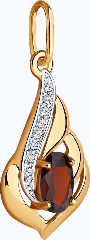Pandantiv Diamant 31-330-01391-1 pentru femei, Aur Rosu 9K 375, Garnet Natural si 8 Pietre Cubic Zirconia, Design Organic Rotund, 0.83g