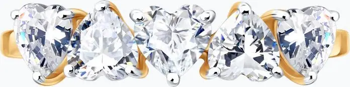 SOKOLOV Ring 019851, Size 17, 585 Red Gold, 5 Heart-Shaped Colorless Cubic Zirconia Stones, 2.043 Carats, Women's Jewelry, Spring-Summer 2026 Collection
