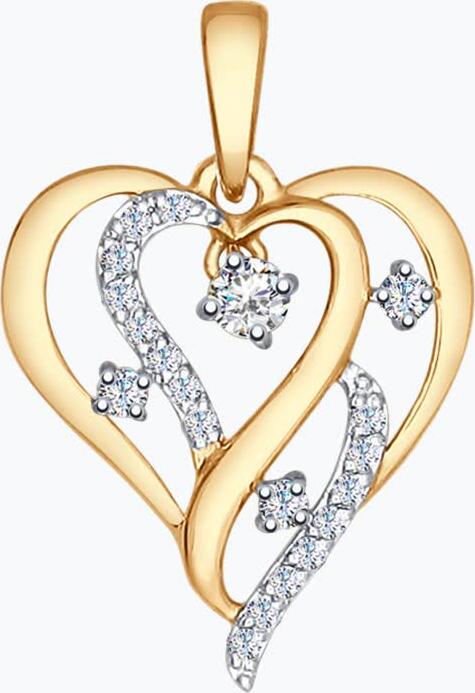 SOKOLOV 035082-4 Women's Heart Pendant, 375 Red Gold with Round Colorless Cubic Zirconia Stones