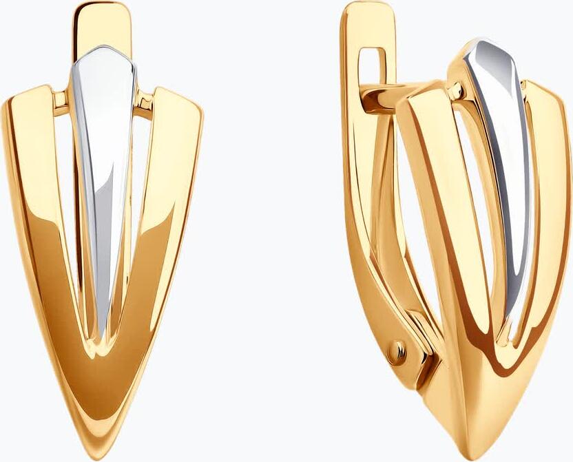 Diamant 51-120-02787-1 Cercei Dame Aur Rosu 585, Design Bicolor Forma V cu Încuietoare Englezească, 2.17g