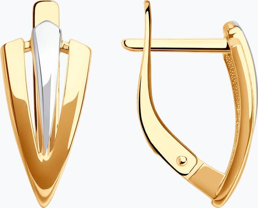 Diamant 51-120-02787-1 Cercei Dame Aur Rosu 585, Design Bicolor Forma V cu Încuietoare Englezească, 2.17g