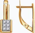 Diamant 51-120-02661-1 Серьги женские из красного золота 585 с 12 вставками фианитов круглых бесцветных, английский замок, 17x6x1 мм