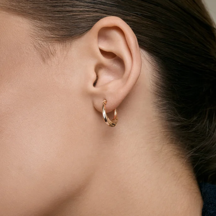 SOKOLOV 0200976 Women's Hoop Earrings, 585 Red Gold, 16mm Diameter, Polished Organic Texture, Pin Lock Clasp, 1.7g