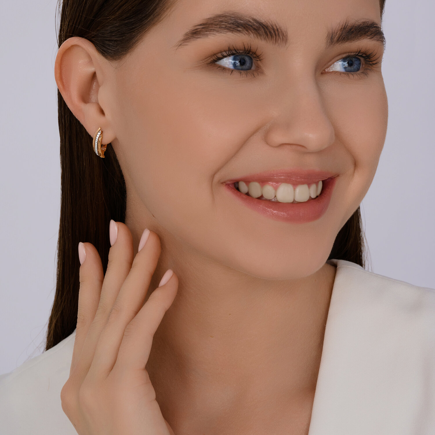 Diamant 51-120-02850-1 Women's Earrings, 585 Red Gold, Two-Tone Curved Layered Design, English Lock, 5mm x 2mm x 17mm, 2.08g