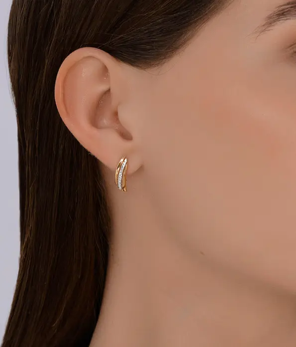 Diamant 51-120-02850-1 Women's Earrings, 585 Red Gold, Two-Tone Curved Layered Design, English Lock, 5mm x 2mm x 17mm, 2.08g