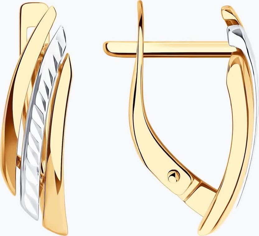 Diamant 51-120-02850-1 Women's Earrings, 585 Red Gold, Two-Tone Curved Layered Design, English Lock, 5mm x 2mm x 17mm, 2.08g