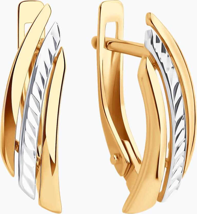 Diamant 51-120-02850-1 Women's Earrings, 585 Red Gold, Two-Tone Curved Layered Design, English Lock, 5mm x 2mm x 17mm, 2.08g