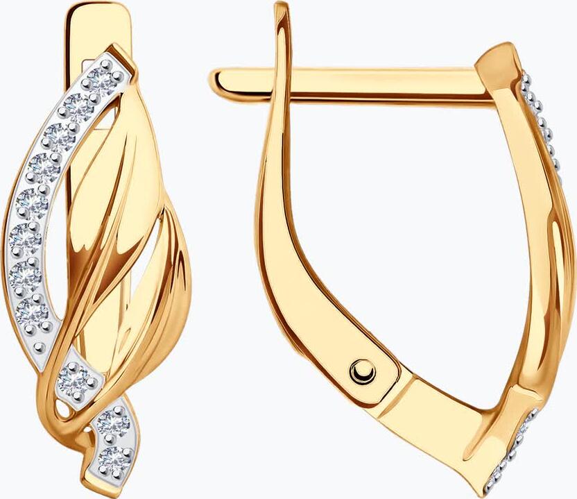 Diamant 31-120-03111-1 Women's Earrings, 375 Red Gold, 22 Round Colorless Cubic Zirconia Stones, English Lock, 17x6x1 mm