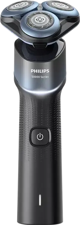 Philips X5006/00 Seria 5000X Aparat de Ras Electric Rotativ, Capete Flexibile 360, Uscat si Umed, Baterie Li-Ion, Tehnologie Skin Protect, Negru/Albastru