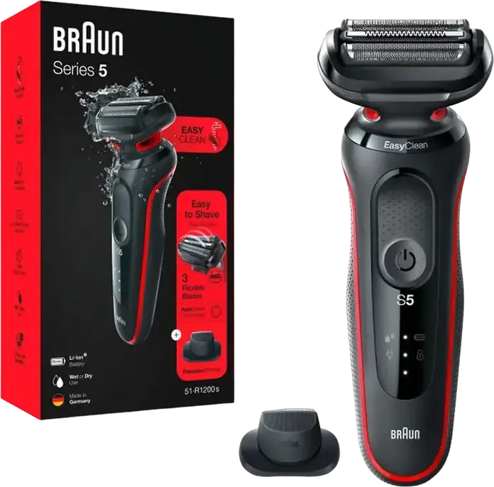 Aparat de ras electric Braun Series 5 51-R1200s cu sita, Umed si Uscat, Tehnologie AutoSense, Baterie Li-Ion, 3 Capete Flexibile, EasyClean