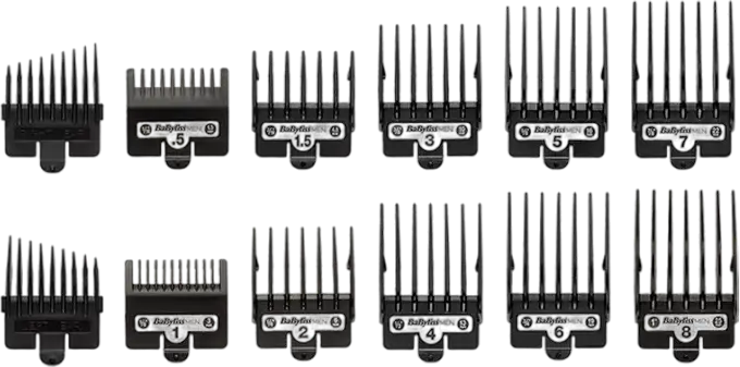 Tondeuse de par cordless BaByliss E996E Super-X Metal Series, lame din otel inoxidabil, 0.8-25mm, 55 setari lungime, baterie Li-Ion, set de 18 piese