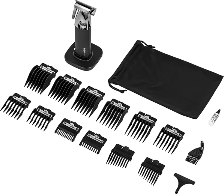 Tondeuse de par cordless BaByliss E996E Super-X Metal Series, lame din otel inoxidabil, 0.8-25mm, 55 setari lungime, baterie Li-Ion, set de 18 piese