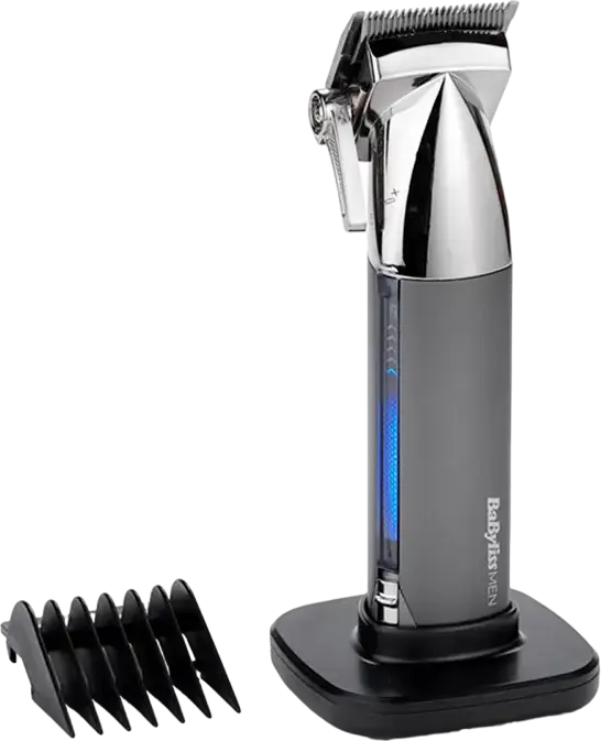 Tondeuse de par cordless BaByliss E996E Super-X Metal Series, lame din otel inoxidabil, 0.8-25mm, 55 setari lungime, baterie Li-Ion, set de 18 piese
