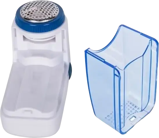 Aparat de curatat scame Maxwell MW-3101, functionare pe baterie, cu compartiment de colectare detasabil si capac protectiv, Alb Albastru