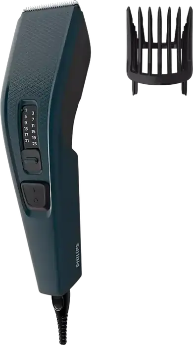 Tundeta de par Philips Series 3000 HC3505/15 cu fir, lame din otel inoxidabil autoascutitoare, 13 setari de lungime 0.5-23mm, Set de 3 piese