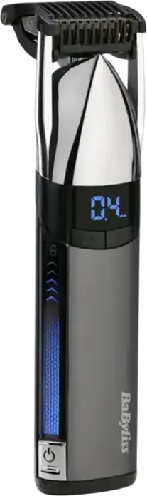 BaByliss S996E Super-X Metal Stubble Trimmer for Beard and Mustache, 0.4-5mm Cutting Length, 24 Settings, Li-ion Battery, Waterproof, Grey, with Case